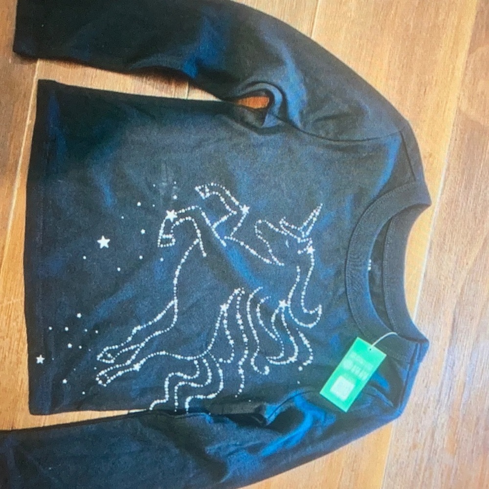 Gap NWT Girls Black Long Sleeved Tee with sparkly unicorn size XS
